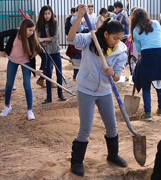 Students dig outside